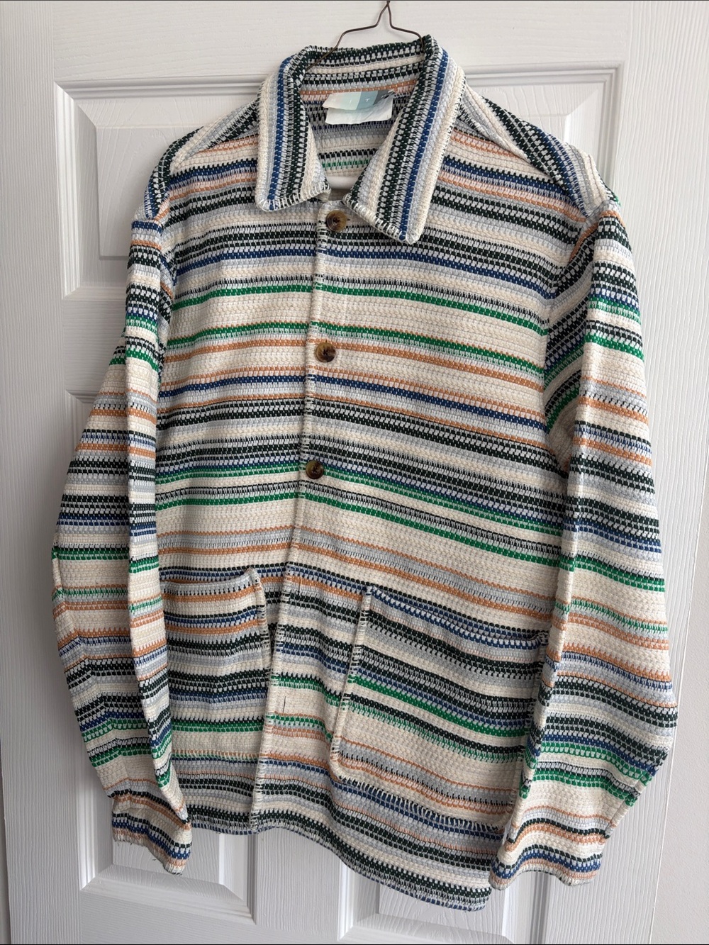 Kith Striped Lightweight Shirt Jacket in Cream, Blue & Green